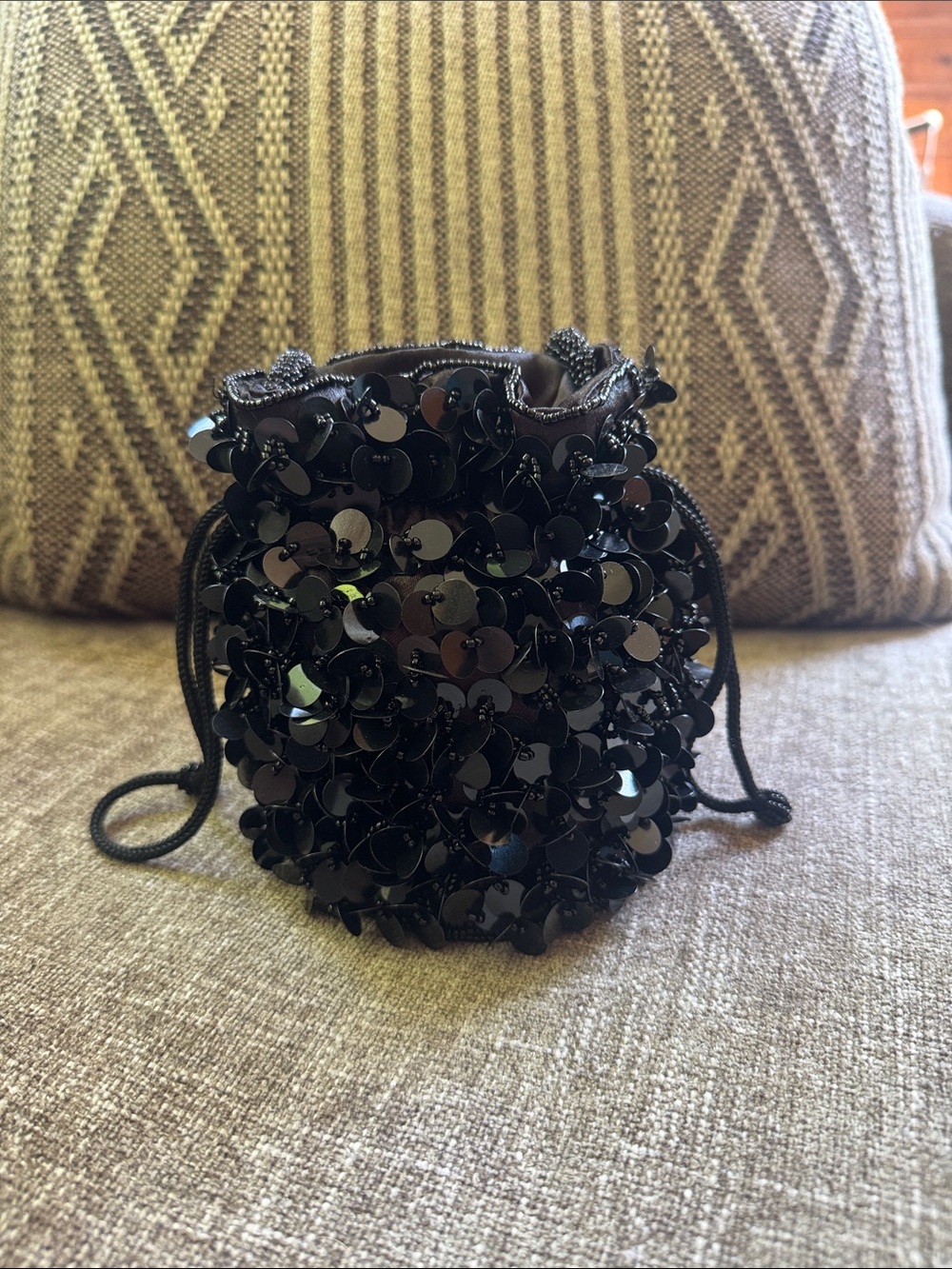 Y2K Black Sequin Drawstring Mini Bag